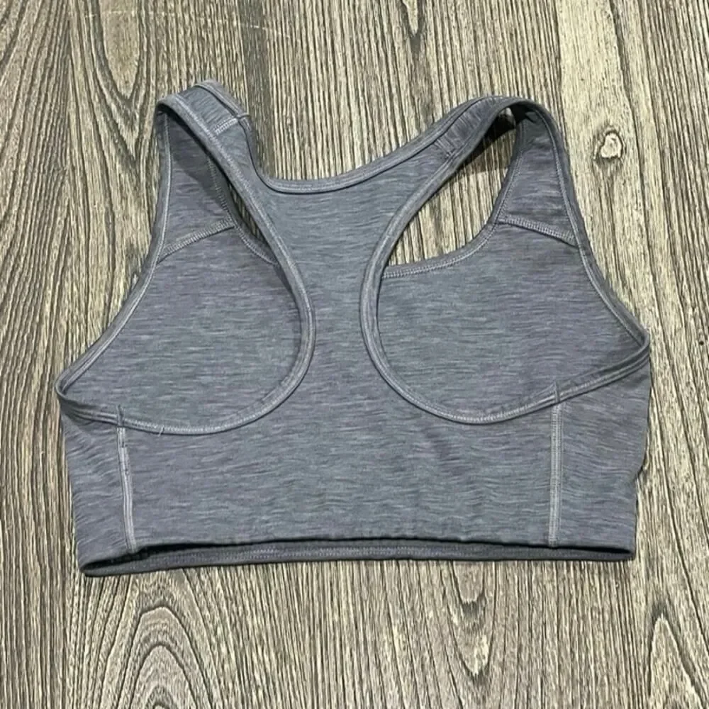 Nike Womens Dri-Fit Sports Bra Raceback Swoosh Logo Print Pullover Gray Size M